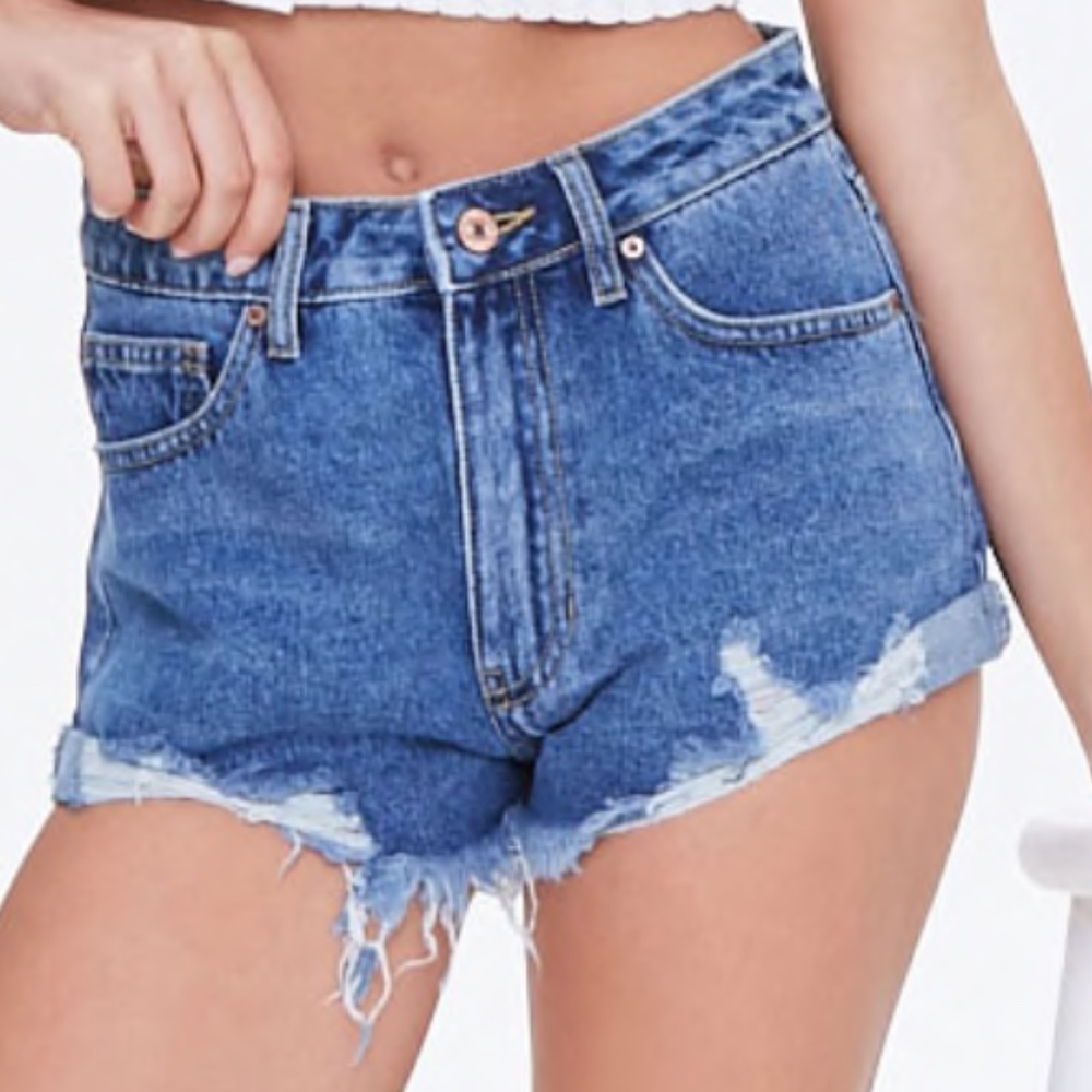 Distressed Cuffed Denim Shorts